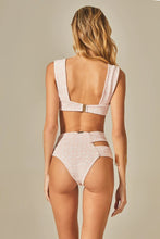 Load image into Gallery viewer, Model Back: Empress Bottom Bottom Hoop Sloane Pink Tweed Texture