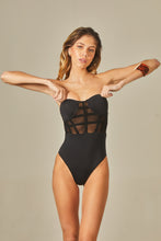 Load image into Gallery viewer, Model Front: Empress One-Piece Tule Bouche Body Black