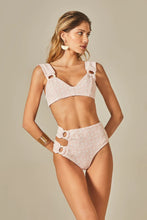 Load image into Gallery viewer, Model Front: Empress Bottom Bottom Hoop Sloane Pink Tweed Texture
