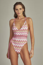 Load image into Gallery viewer, Model Front: Empress One-Piece Leticia Body Pink Chevron
