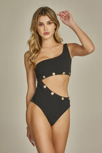 Load image into Gallery viewer, Model Front: Empress One-Piece Body Capitan Textura Pique Preto
